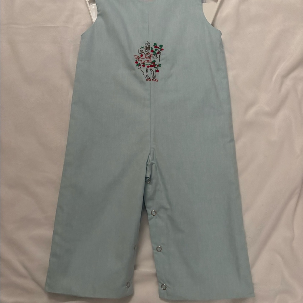 Charming Light Blue Boys Christmas Coverall with Embroidery